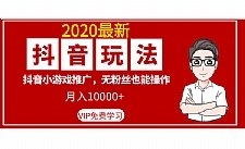 2020最新抖音玩法：抖音小游戏推广，无粉丝也能操作，月入10000+