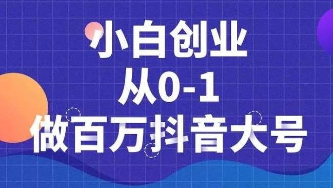 小白创业从0-1做百万抖音大号，短视频带货引流必备课程